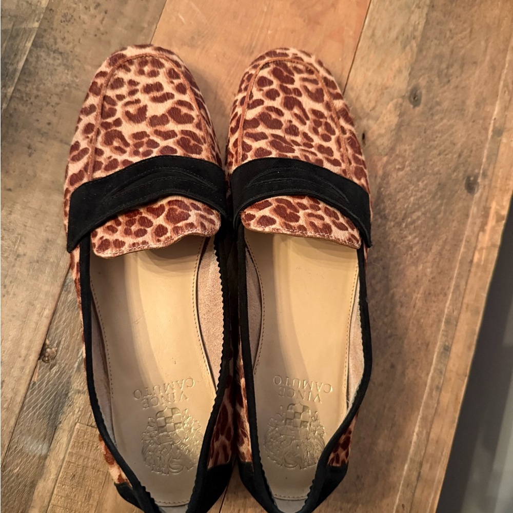 Vince Camuto Animal Print Loafers with Black Accents